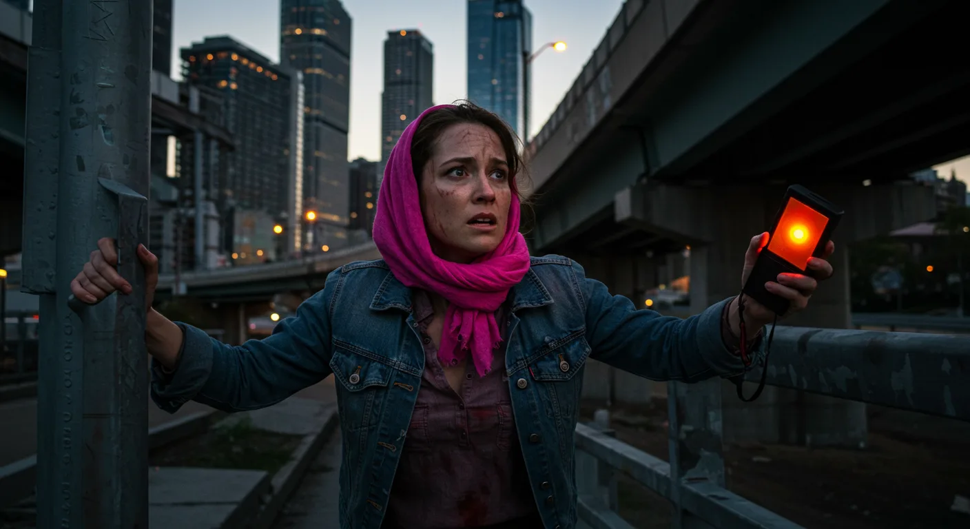 Woman Using Emergency Communication for Survival in City