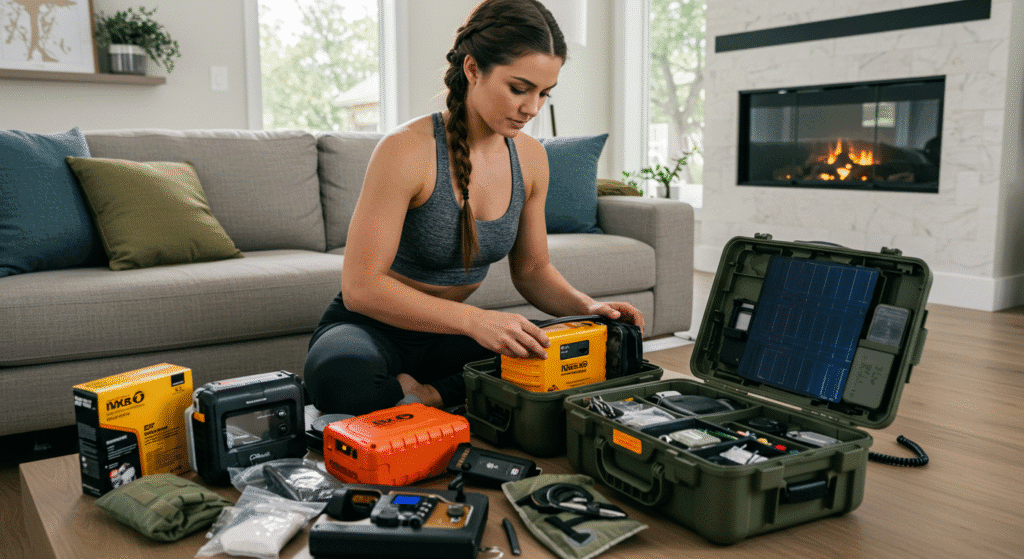 Woman Building an Extravagant Emergency Kit