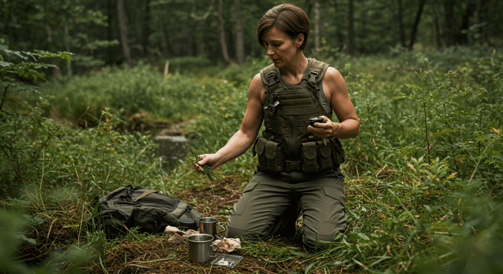 Survival Woman Practicing Her Survival Skills