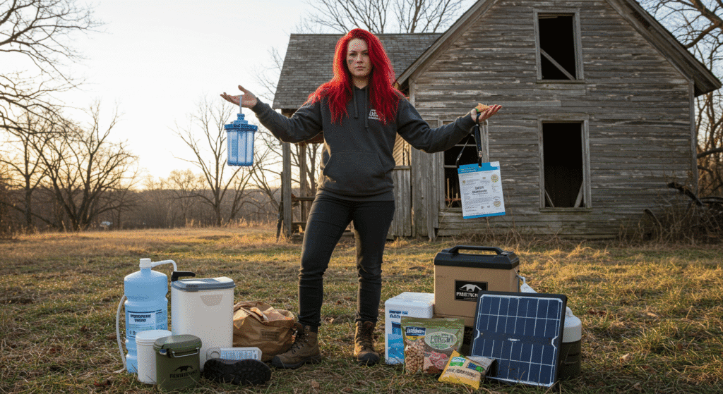 Prepper Woman Showing Off Her Essential Survival Tools