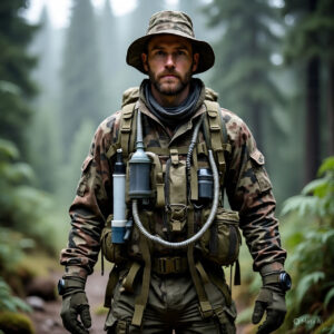 Survival Man Wearing His Survival Water Filtration Devices